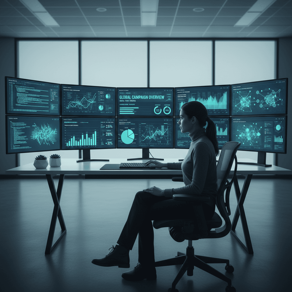 Marketing analyst reviewing AI-powered campaign analytics